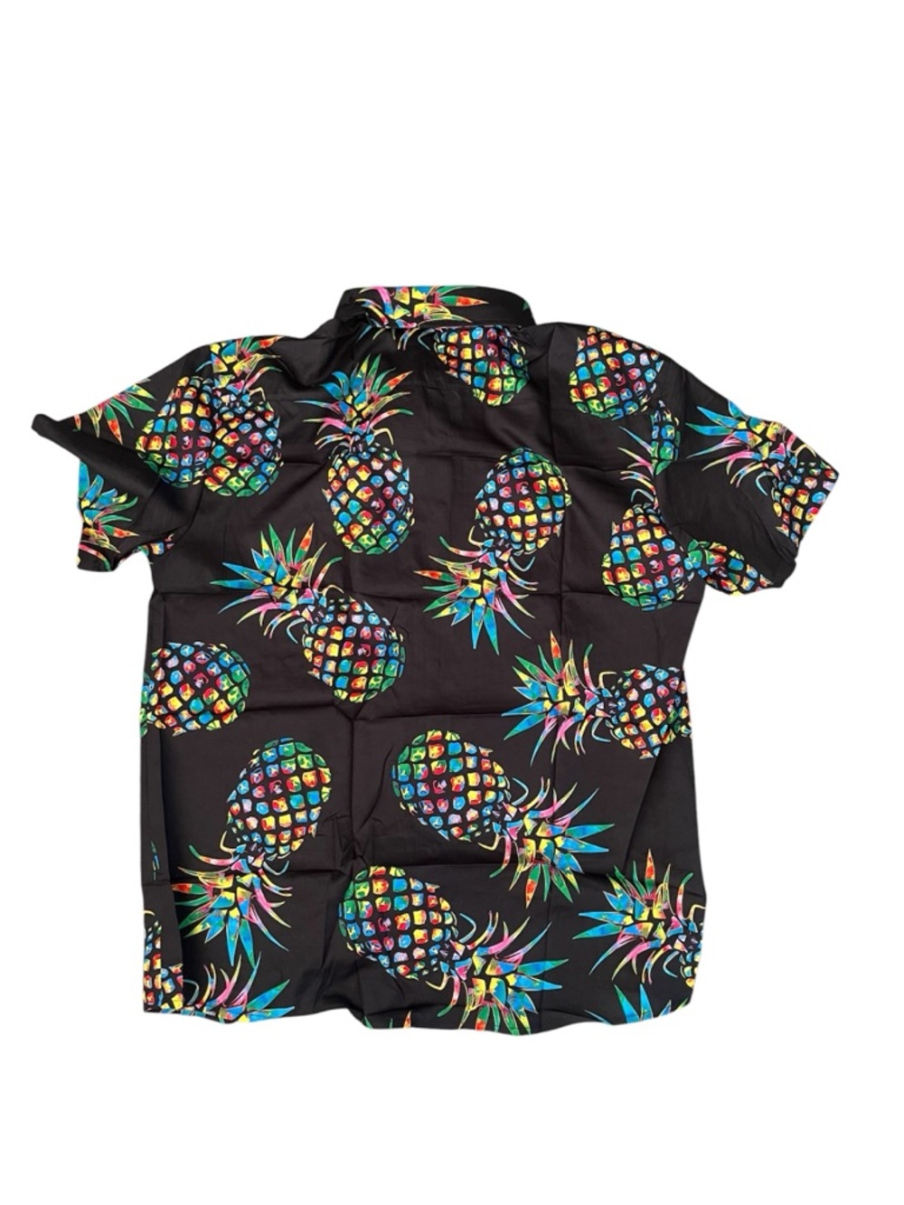 Pineapple Men's Black Short-Sleeve Hawaiian Shirt size large